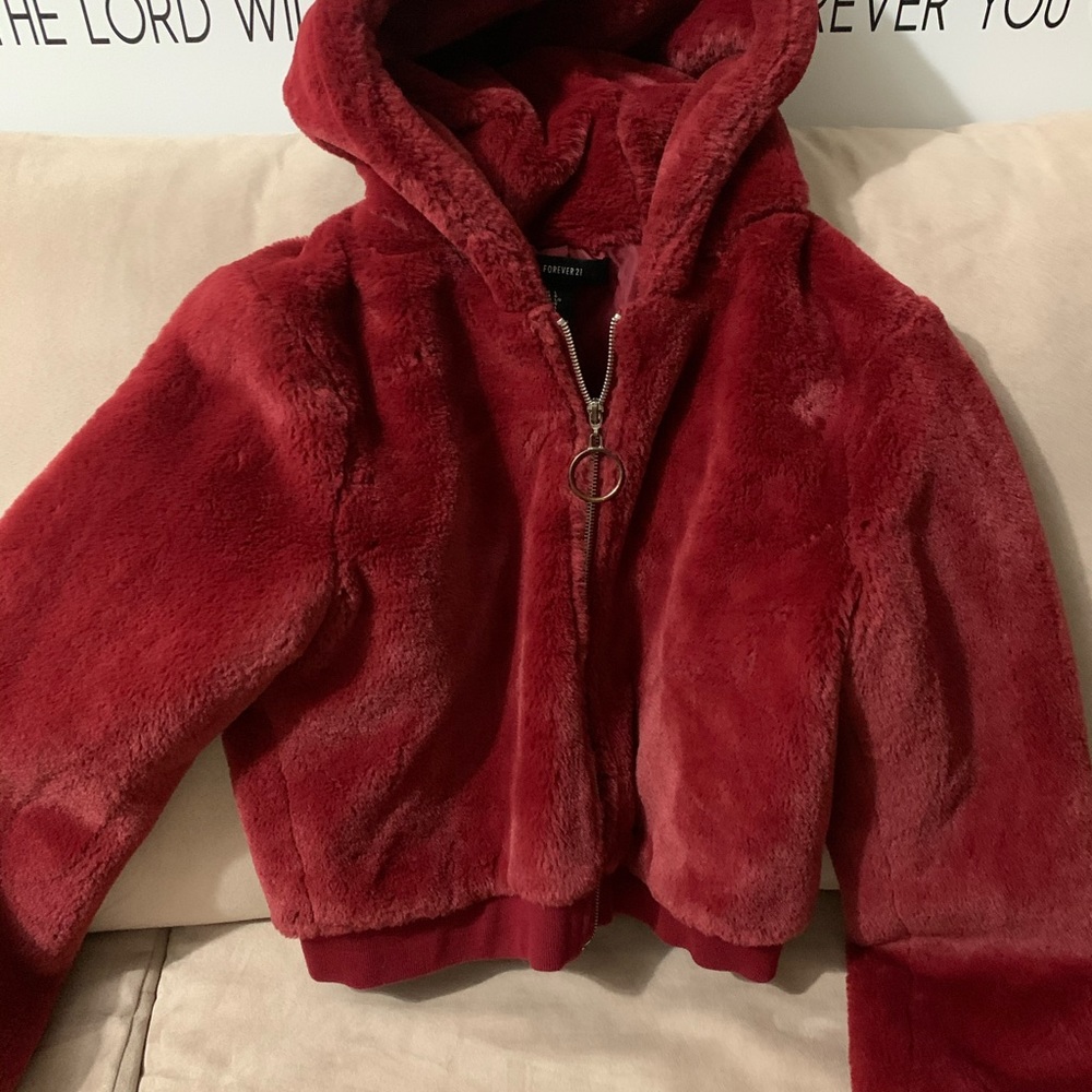 Fuzzy hooded jacket